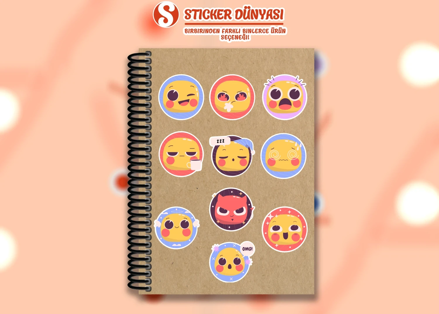 Tatlı Emojiler Tasarımlı Özel Sticker Koleksiyonu (Emoji1) görsel 3